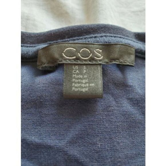 Womens COS Navy Blue Short Sleeve Jersey Tunic Shirt Dress Raw Hem Size S Small - Picture 4 of 6
